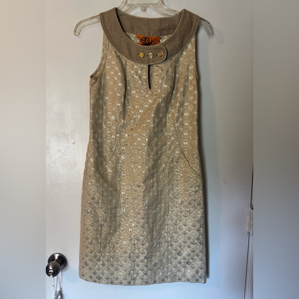 Tory Burch Gold Textured Midi Dress
